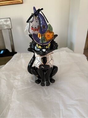 Blue Sky Clayworks Blue Sky Clayworks Black Cat Tealight Holder, NWT, 12”